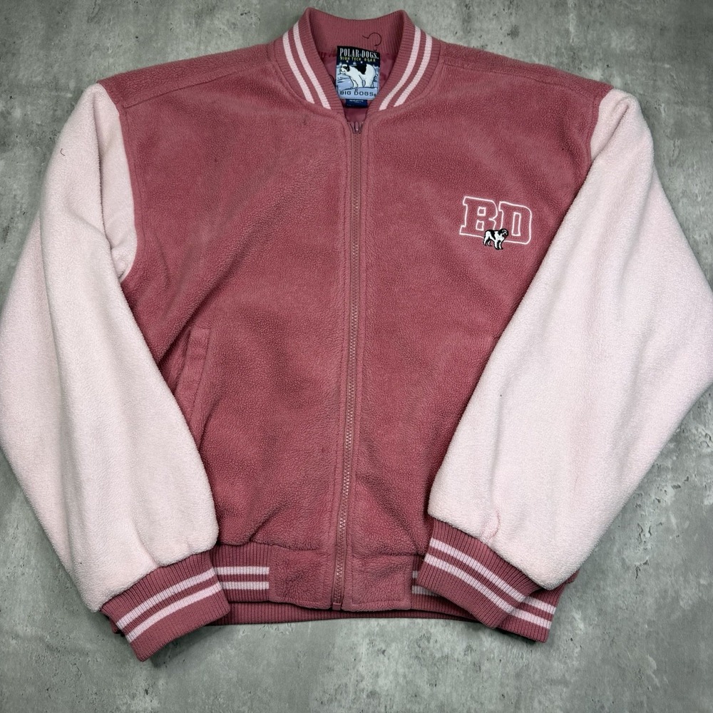 POLAR DOGS by BIG DOGS Fleece Varsity Embroidered Jacket Women's Full Zip Pink S